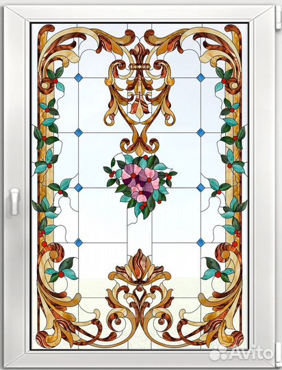 Двери с витражным рисунком. Пленка-Витраж