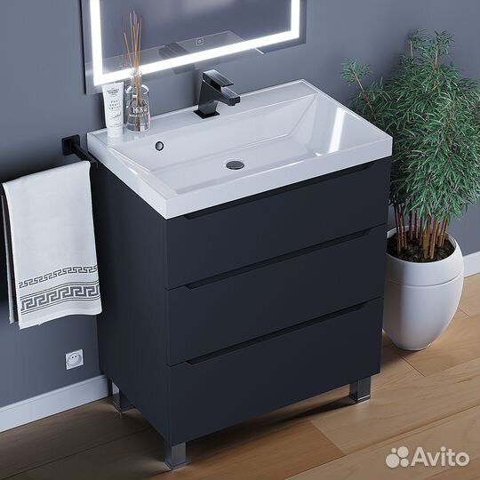 Тумба под раковину для ванной комнаты напольная 70 см, черная