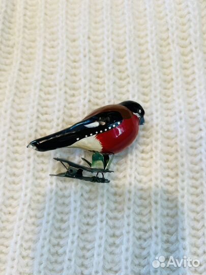 Советская елочная игрушка снегирь на прищепке