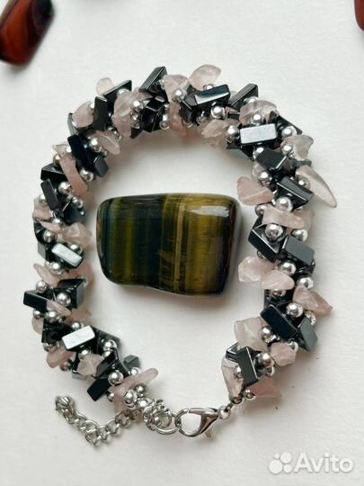 Браслет из Розового кварца и гематита