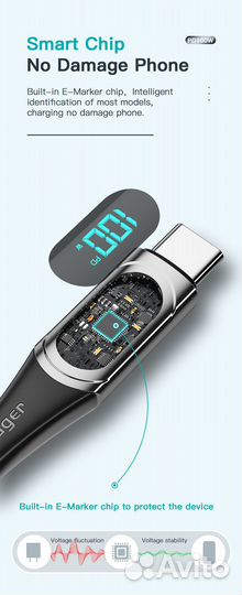 Кабель Essager Type-C, 100W с индикатором мощности