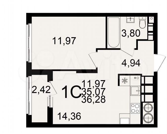 1-к. квартира, 36,3 м², 19/25 эт.