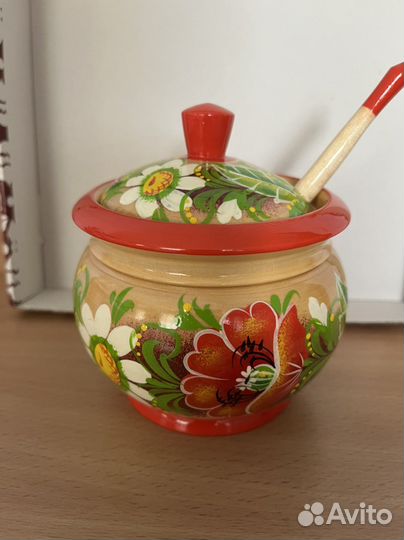 Сахарница деревянная с ложкой