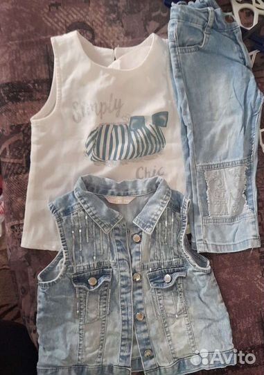 Джинсовый костюм летний для девочки 98-110