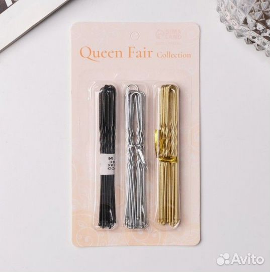 Шпильки для волос Queen fair набор 30шт 8см 3цвета