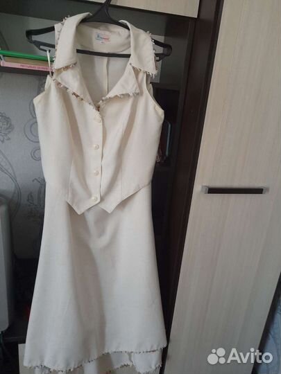 Костюм юбка блузка, лён р. 46