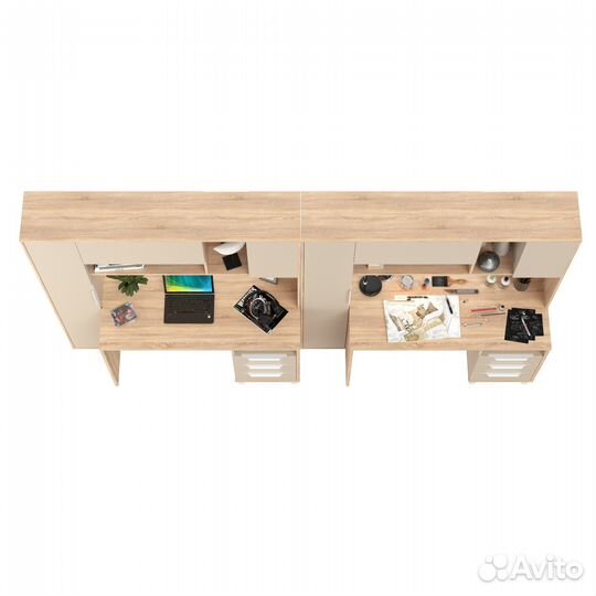 Рабочие столы для двоих детей Mobi Комфорт 12.95N цвет дуб сонома/сатин, (шхгхв) 324х60,3х180