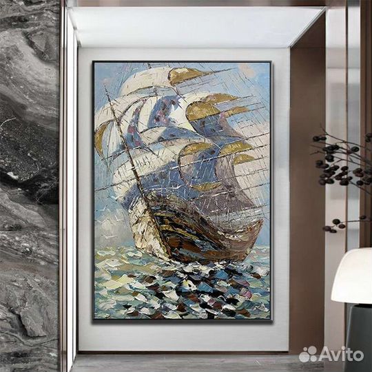 Картины на холсте, Абстрактный парусник в море