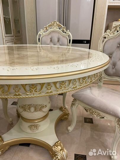 Круглый стол голд 160/200 стулья мини шейх