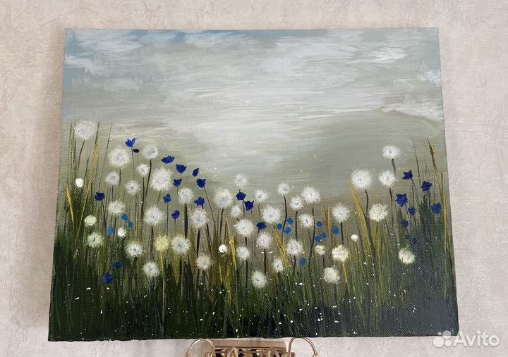 Картина маслом «Одуванчики васильки»