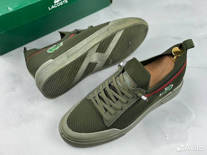 Мужские кеды Lacoste летние хаки 2.0