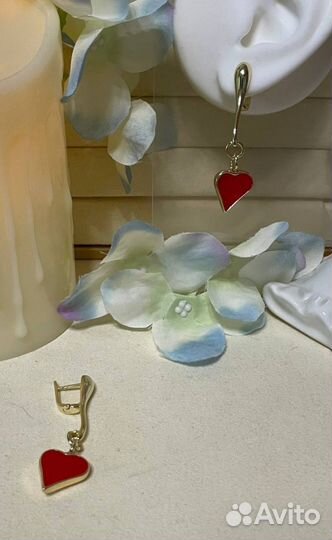 Серьги с сердечком ручная работа