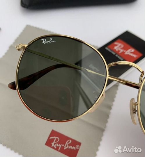Очки ray ban round metal зеленые