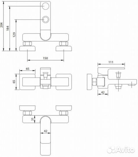 Смеситель для ванны Omnires Baretti BA7830BL