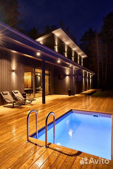 Баня на дровах с бассейнами на берегу озера