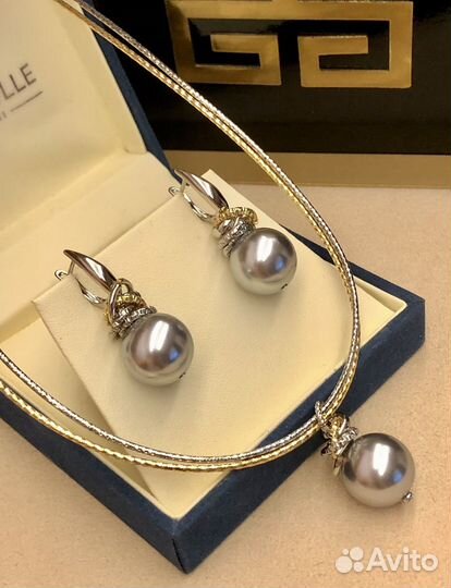 Комплект крупный серебряный жемчуг серебрение