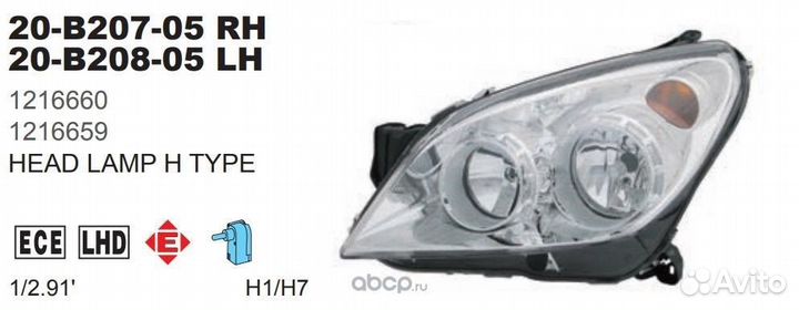 Фара правая Opel Astra H (хром)