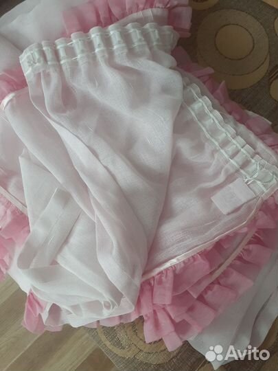 Комплект нежнорозовой портьеры из льна