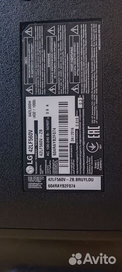 Телевизор lg 43 на запчасти блок питания 42LF560V