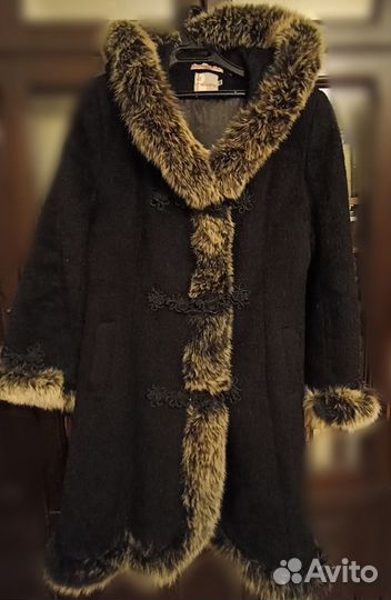 Пальто зимнее р.50 шерсть альпака мохер,мех