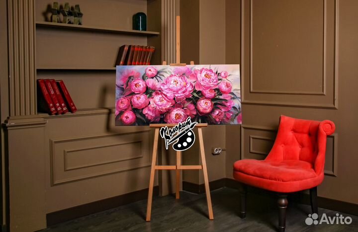 Картина розовые пионы 50х100см