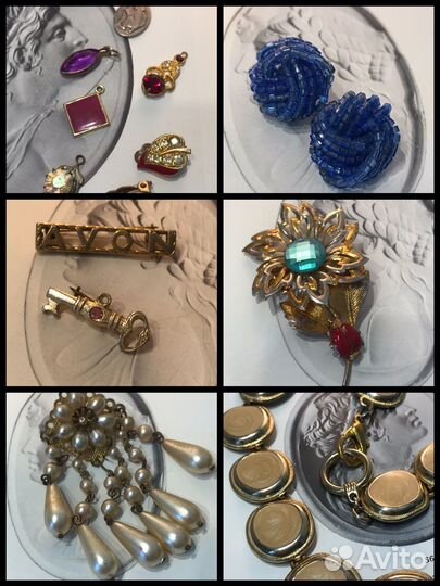 Винтажные броши, серьги, колье