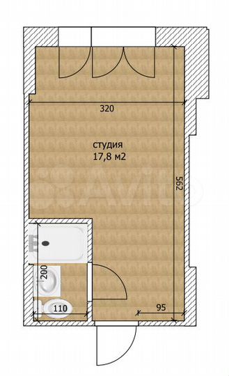 Квартира-студия, 17,8 м², 2/17 эт.