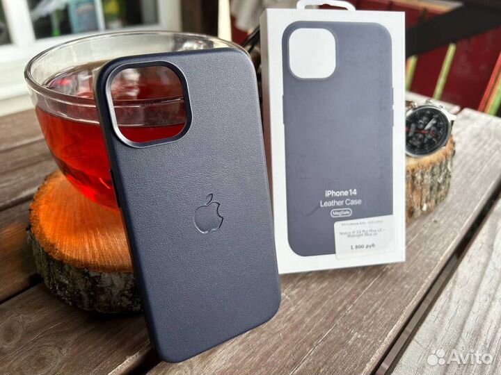 Чехол iPhone 14 Кожа Синий