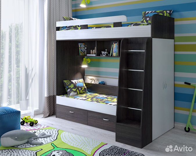 Двухъярусная кровать Юниор-6 со шкафом.Любые цвета