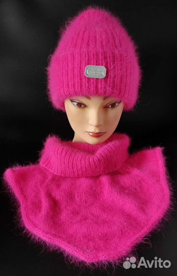 Мега теплая двойная шапка из ангоры и снуд-манишка