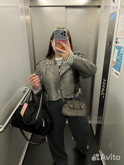 Куртка кожаная женская серая