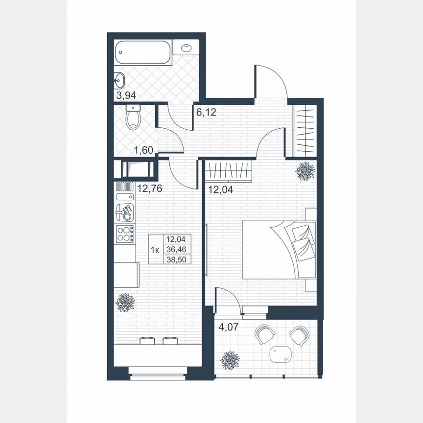 1-к. квартира, 36,2 м², 6/9 эт.
