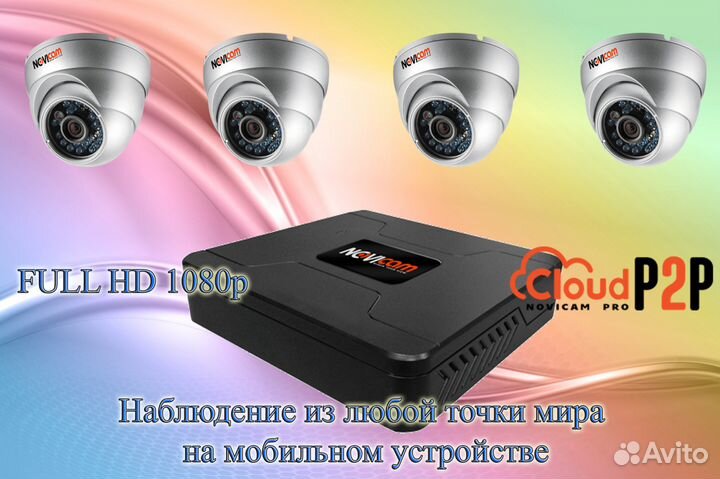 Видеонаблюдение full HD 4камеры. гарантия 3 года
