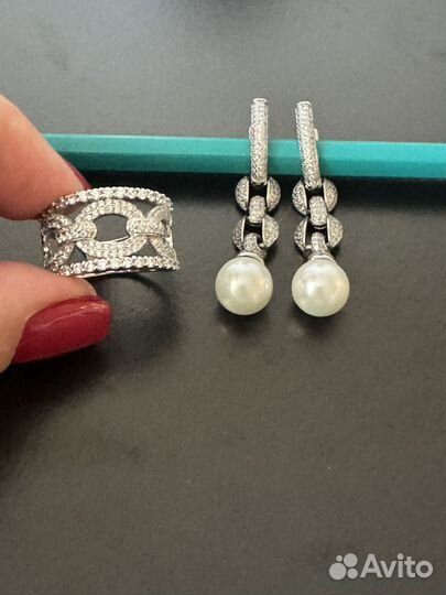 Серьги и кольцо серебро