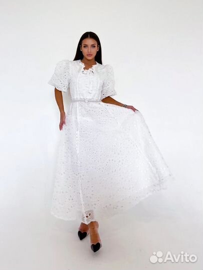 Платье белое шитье 44 46 кружевное