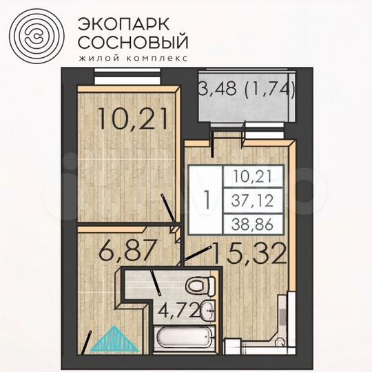 1-к. квартира, 38,9 м², 1/4 эт.