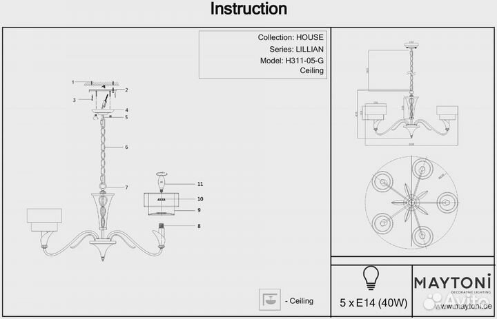 Подвесная люстра Maytoni Lillian H311-05-G, E14, к