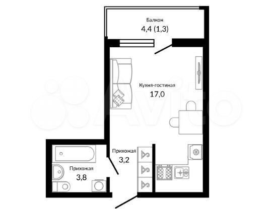 Квартира-студия, 25,3 м², 7/16 эт.