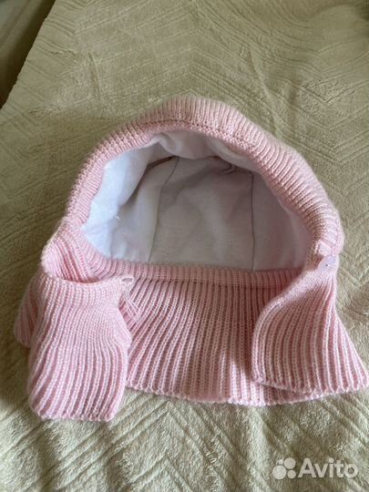 Шапка шлем детская зимняя розовая р.44-46
