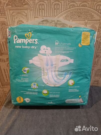 Подгузники Pampers 1 (2-5кг) 94 шт. Новые