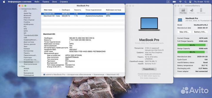 MacBook Pro 13 2020 16/1024/i5 130 циклов