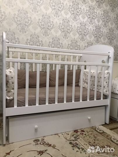 Детская кроватка маятник поперечный с ящиком