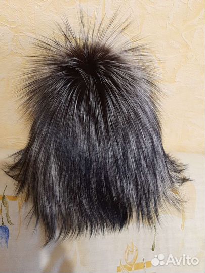 Шапка женская зимняя вязаная из чернобурки