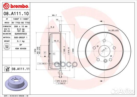 Диск тормозной UV Coated зад 08A11111 Brembo