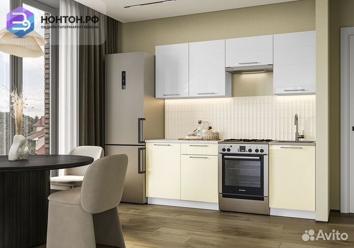 Кухня Олива 2.1 м белый глянец / ваниль глянец