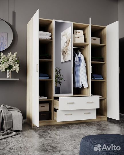 Шкаф распашной Космос 1600 4х-дверный с 2мя зеркал