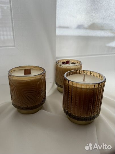 Ароматическая свеча в янтарном подсвечнике, 180мл