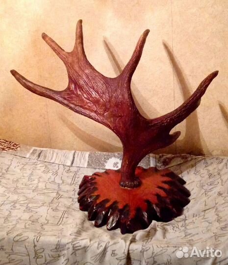 Рога лося лакированные на резной подставке СССР