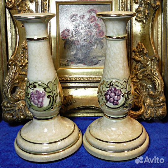 Подсвечники.Италия.1949.Ручная роспись.Фарфор