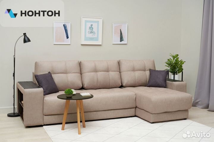 Диван угловой еврокнижка Рон 3.0 XL бежевый